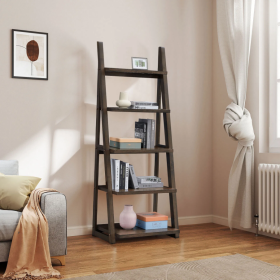 5-Tier Shelves,Bookshelf, Storage Rack, Bookcase with Rubber Wood Frame, Ladder Shelf for Living Room, Home Office, Kitchen, Bedroom, Apartment