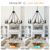 Rustic Farmhouse 10-Light Candle Chandelier, Black Metal and Wood Round Hanging Light Fixture for Dining Room, Kitchen, Living Room, Adjustable H