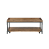 Rustic-Industrial Cocktail Table - Mixed Media Styling, Antiqued Honey Finish, Bottom Shelf - Attitude and Functionality