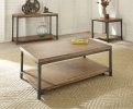 Rustic-Industrial Cocktail Table - Mixed Media Styling, Antiqued Honey Finish, Bottom Shelf - Attitude and Functionality