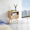 15.75" Rattan End table with Power Outlet & USB Ports , Modern nightstand with drawer and solid wood legs, side table for living room, bedroom,na