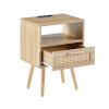 15.75" Rattan End table with Power Outlet & USB Ports , Modern nightstand with drawer and solid wood legs, side table for living room, bedroom,na