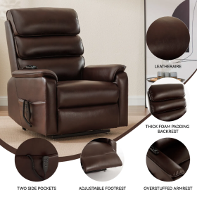 Brown Leatheraire Dual Motor Infinite Position Up to 350 LBS Power Lift Recliner Chair with Power-Remote, Heat Massage and Heavy Duty Motion Mech