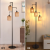 Boho Rattan Floor Lamp - Standing Lamps for Living Room  Dimmable Floor Lamp with Cage Shade