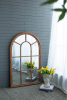 34x54.3" Large Arched Accent Mirror with Brown Frame with Decorative Window Look Classic Architecture Style Solid Fir Wood Interior Decor
