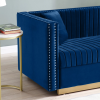 Contemporary Vertical Channel Tufted Velvet Sofa Modern Upholstered Couch for Living Room Apartment with 2 pillows,Blue