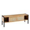 54.33" Rattan TV cabinet with variable color light strip, double sliding doors for storage, adjustable shelf, metal legs, TV console for living r