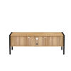 54.33" Rattan TV cabinet with variable color light strip, double sliding doors for storage, adjustable shelf, metal legs, TV console for living r