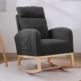 Modern Accent Rocking Chair Rocking Chair with Solid Wood Legs, Upholstered Nursery Glider Rocker, Comfy Armchair with Side Pocket