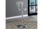 Adjustable Bar Stool in Gray Faux Leather with Chrome Base