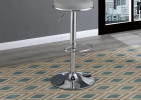 Adjustable Bar Stool in Gray Faux Leather with Chrome Base