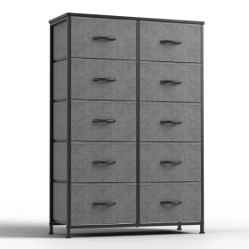 Bedside Table With 10 Fabric Drawers (Color: Grey)