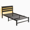 Twin Size Heavy Duty Platform Bed Frame With Headboard, USB Charging Station, LED Light
