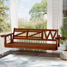 Wooden Outdoor Porch Swing With 3-seat (Color: Brown)