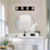 4-Light Matte Black Gold Bathroom Light Fixtures, Modern Vanity Lights With Crystal Glass Shade, Vintage Light Fixture Bathroom Over Mirror Wall