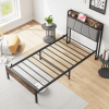 Storage Headboard With Charging Station Twin Size Bed Frame