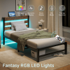 Twin Size Heavy Duty Platform Bed Frame With Headboard, USB Charging Station, LED Light
