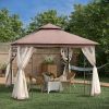 10' X 10' Outdoor Patio Gazebo Canopy With 2-Tier Polyester Roof