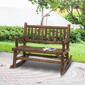 Wooden Log Design Sturdy Rocking Loveseat (Color: Brown)