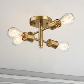 Ephemeral Four Lights Semi Flush Mount Retro Ceiling Pendant (Option: Antique Brass)