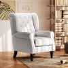 Cream White High Back Accent Chair With Wooden Legs