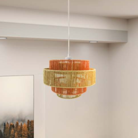 Dorset Pendant Lamp - White And Natural Terracotta (Color: Orange)