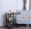 Mobile Nightstand Adjustable 3-Tier C-Shaped Side Table With Casters