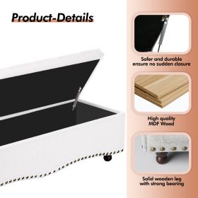 Linen Upholstered Storage Bench (Color: White)