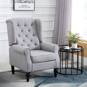 Gray Fabric Tufted Club Accent Chair With Removable Cushion, Wooden Legs (Color: Grey)