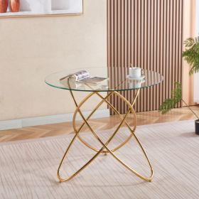 Dining Table With Golden Metal Leg And Tempered Glass (Option: Golden)