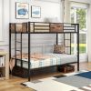 Twin Over Twin Size Metal Bunk Bed With Double Safety Guard Rails