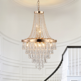 Golden Crystal Chandelier, Large Modern Luxury Chandelier For Living Room, Dining Room, Bedroom, Hallway - Bulb Not Included Unavailable Platform (Option: Golden)