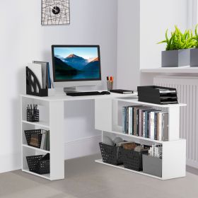 L Shaped Corner Computer Desk With Storage Shelves (Color: White)