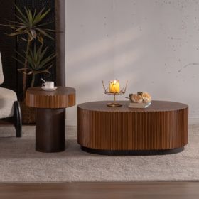 Handcraft Round Nesting Coffee Table Set Of 2 (Option: Natural Wood)