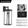 20H Set Of 2 Modern Outdoor Wall Lanterns With Black Metal Frame And Clear Glass, Weatherproof Wall Sconces For Porch, Garage, Or Entryway Lighti