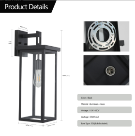 20H Set Of 2 Modern Outdoor Wall Lanterns With Black Metal Frame And Clear Glass, Weatherproof Wall Sconces For Porch, Garage, Or Entryway Lighti (Color: Black)