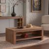 Large 2-Tier Rustic Coffee Table With Storage Shelf