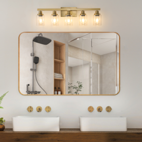 Gold 5 Light Vanity Light With Clear Glass Shade, Modern Iron Bathroom Wall Fixture For Bathroom & Dresser - No Bulbs Unavailable Platform- Temu (Option: Golden)