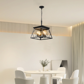 4 Lights Farmhouse Chandelier For Dining Room Black - No Bulbs Unavailable Platform- Temu (Color: Black)