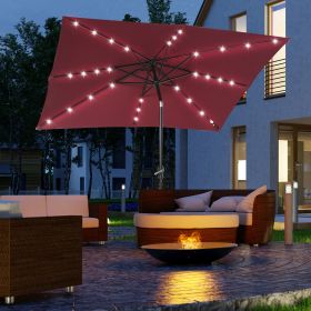9ft Solar LED Patio Umbrella (Color: Red)