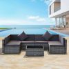 7 Piece Wicker Patio Sectional Sofa With Cushions & Tempered Glass Coffee Table