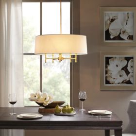 5-Light White Drum Shade Chandelier (Color: Gold)