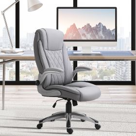 Vinsetto High Back Faux Leather Home Office Chair Rocker With Adjustable Armrest (Color: Grey)
