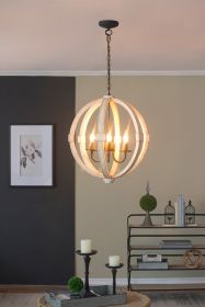6 - Light Wood Chandelier With Adjustable Chain For Kitchen, Dining Hall Entrance, Bulb Not Included (Color: White)