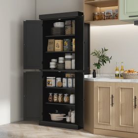 6 Tier Modern Freestanding Pantry With Adjustable Shelves (Color: Black)