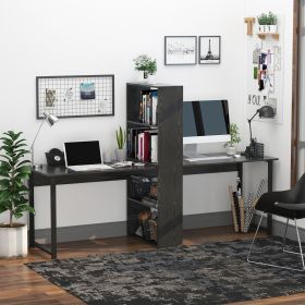 Extra Long 2-Person Desk With Bookshelf (Color: Black)
