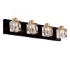 4-Light Matte Black Gold Bathroom Light Fixtures, Modern Vanity Lights With Crystal Glass Shade, Vintage Light Fixture Bathroom Over Mirror Wall