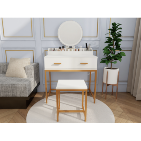 Makeup Vanity Set With Mirror And Stool (Option: Ancient White)