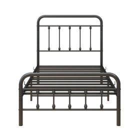 Metal Victorian Style Headboard Footboard Platform Twin Bed Frame (Color: Black)