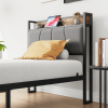 Storage Headboard With Charging Station Twin Size Bed Frame